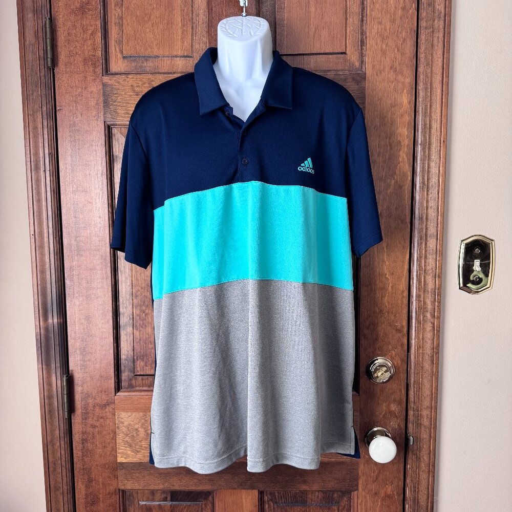 Adidas Navy/Green/Gray Stripe Golf Shirt 2X-Large